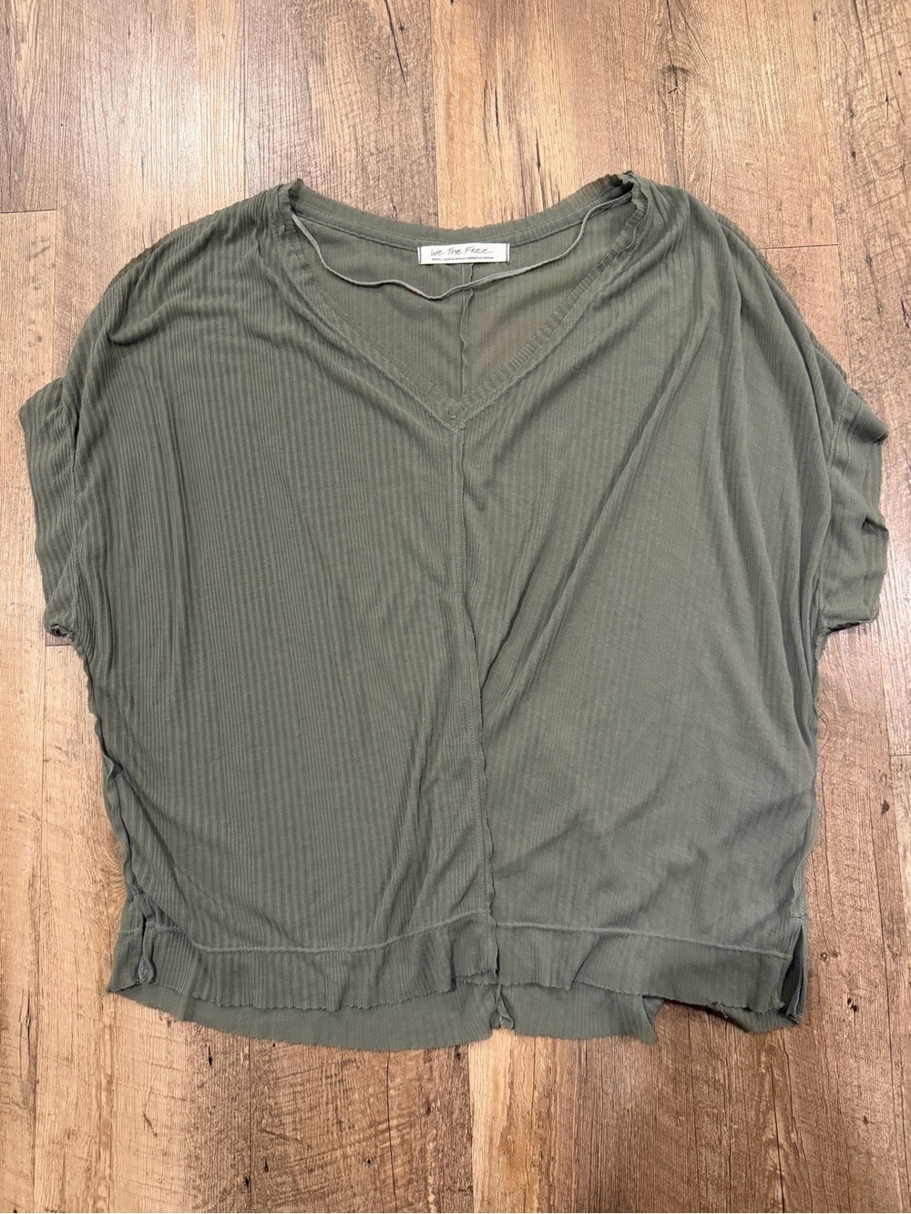 We The Free Olive V-Neck Ribbed Short Sleeve Tunic